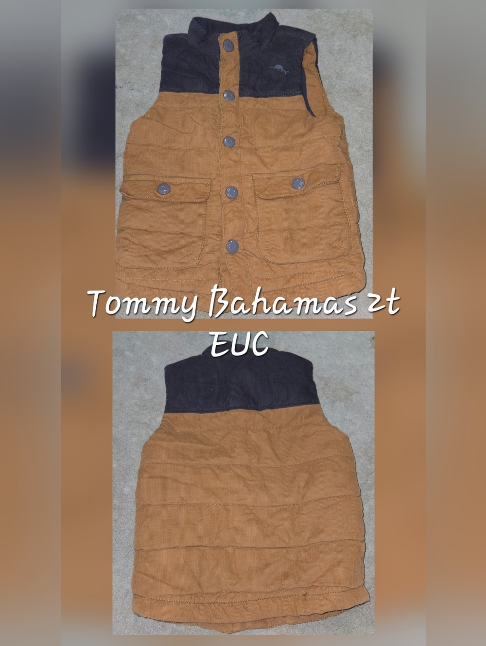 Tommy Bahama Toddler Corduroy Vest in Brown and Dark Gray